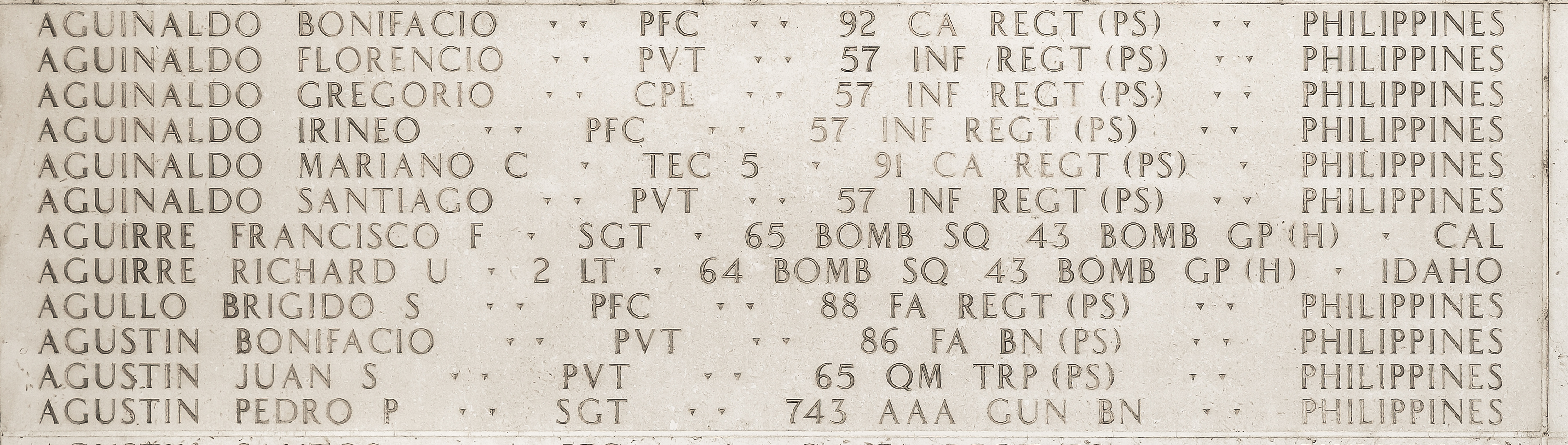 Bonifacio  Aguinaldo, Private First Class